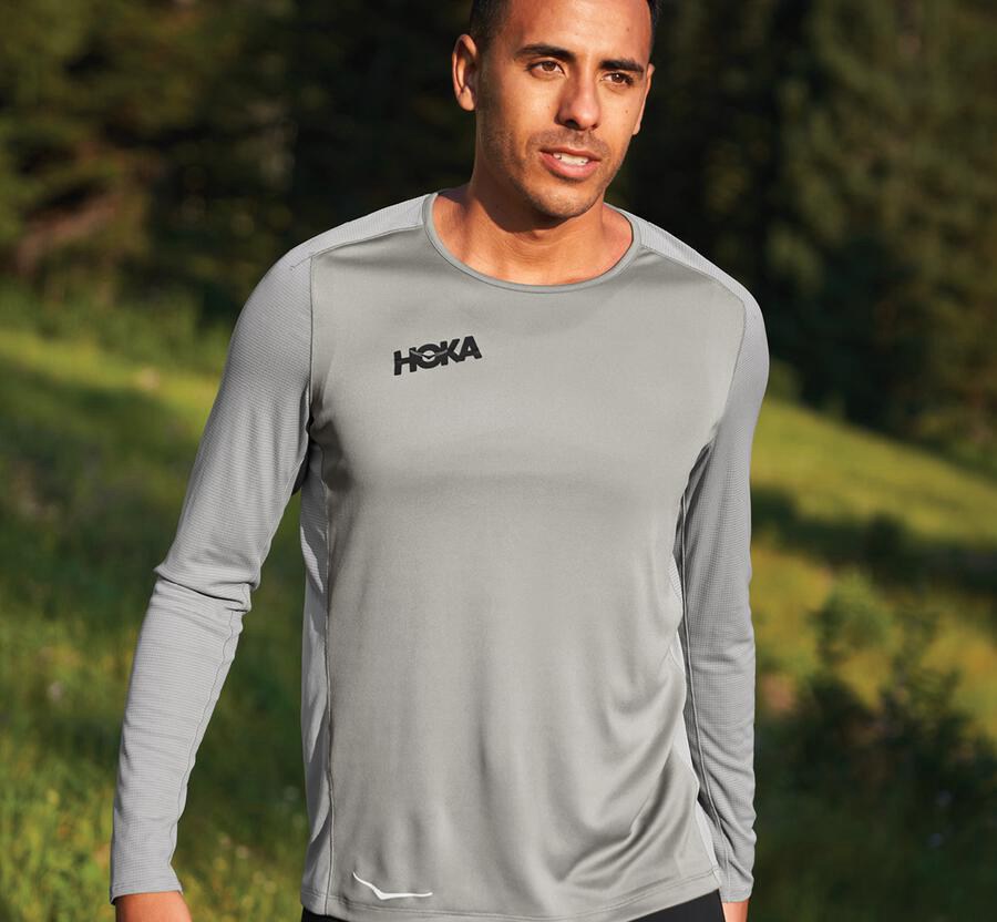 Top Hoka One One Hombre Grises - Performance Long Sleeve - XYDH25619